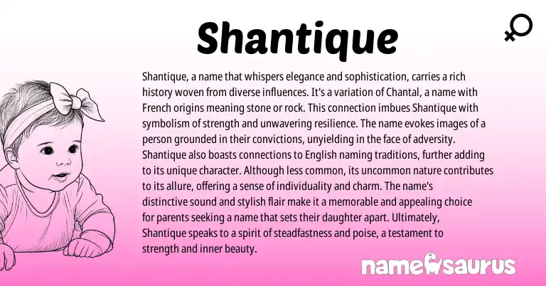 Infographic about Shantique name meaning, Shantique is a name from French origin(s).