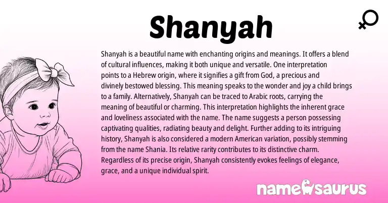 Infographic about Shanyah name meaning, Shanyah is a name from Hebrew, Arabic, American origin(s).