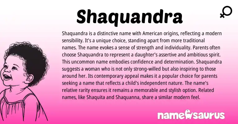 Infographic about Shaquandra name meaning, Shaquandra is a name from American origin(s).