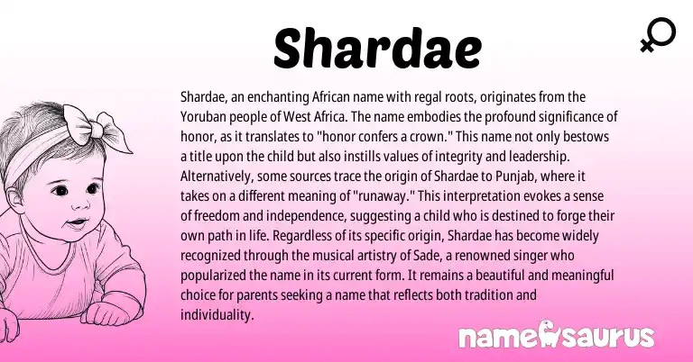 Infographic about Shardae name meaning, Shardae is a name from West Africa, African origin(s).