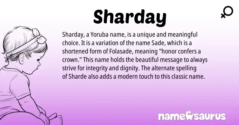 Infographic about Sharday name meaning, Sharday is a name from Yoruba origin(s).