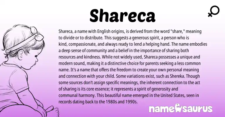 Infographic about Shareca name meaning, Shareca is a name from English origin(s).
