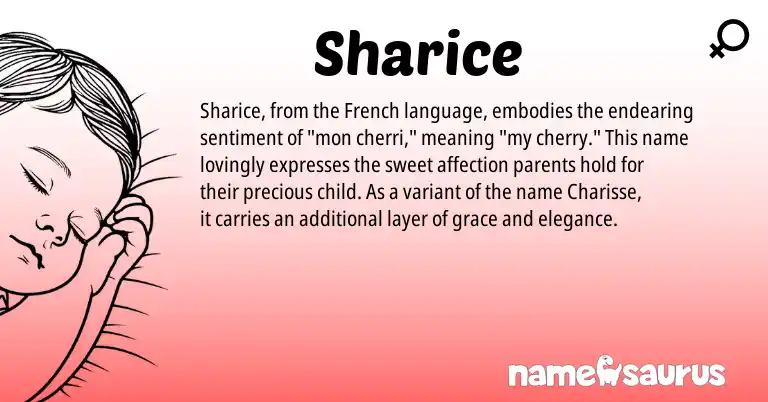 Infographic about Sharice name meaning, Sharice is a name from French origin(s).