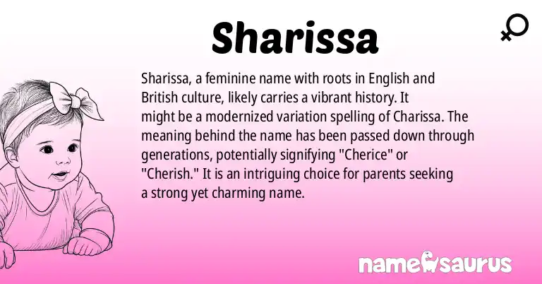 Infographic about Sharissa name meaning, Sharissa is a name from English, British origin(s).