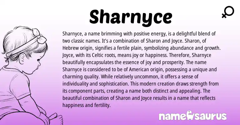 Infographic about Sharnyce name meaning, Sharnyce is a name from Hebrew, Celtic origin(s).