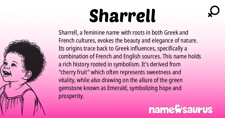 Infographic about Sharrell name meaning, Sharrell is a name from Greek origin(s).