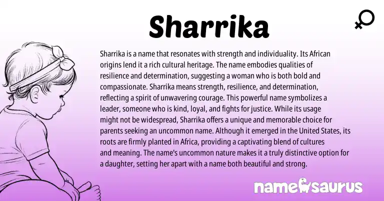 Infographic about Sharrika name meaning, Sharrika is a name from African origin(s).