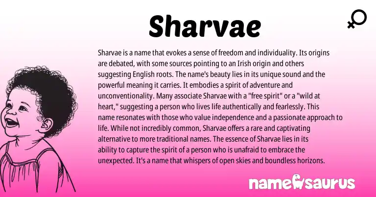 Infographic about Sharvae name meaning, Sharvae is a name from English, Irish origin(s).