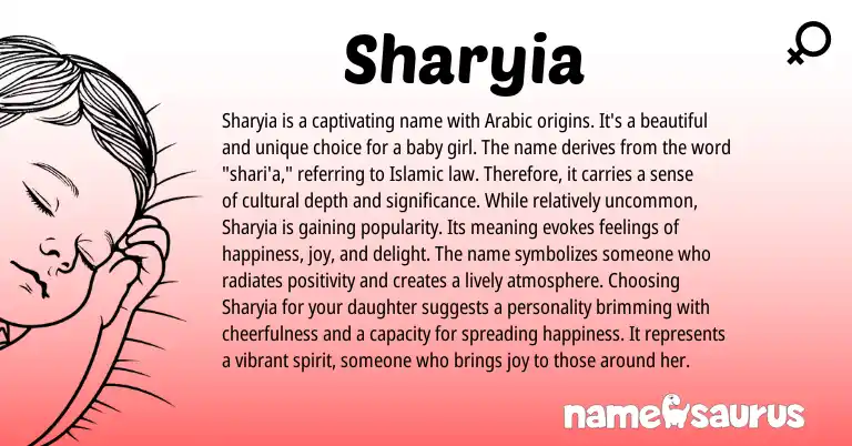 Infographic about Sharyia name meaning, Sharyia is a name from Arabic origin(s).