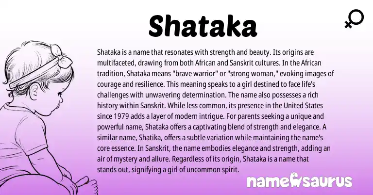 Infographic about Shataka name meaning, Shataka is a name from African origin(s).