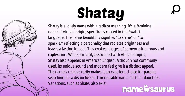 Infographic about Shatay name meaning, Shatay is a name from African, Swahili origin(s).