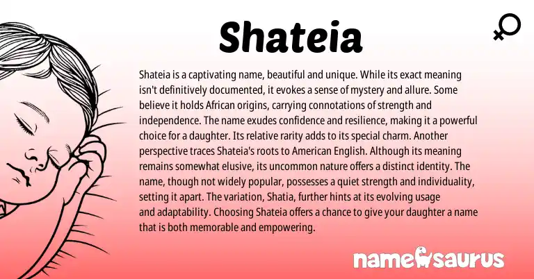 Infographic about Shateia name meaning, Shateia is a name from African, American origin(s).
