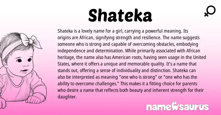Infographic about Shateka name meaning, Shateka is a name from African origin(s).