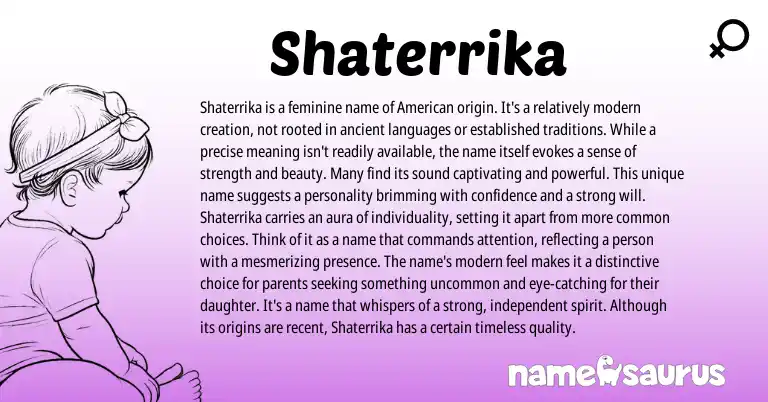 Infographic about Shaterrika name meaning, Shaterrika is a name from American origin(s).