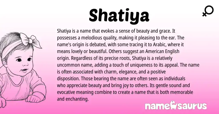 Infographic about Shatiya name meaning, Shatiya is a name from Arabic origin(s).