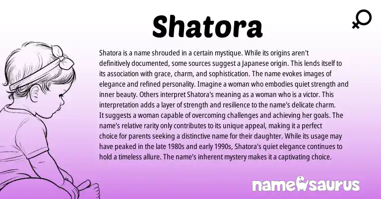 Infographic about Shatora name meaning, Shatora is a name from United States, Japanese origin(s).