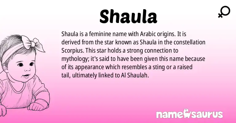 Infographic about Shaula name meaning, Shaula is a name from Arabic origin(s).