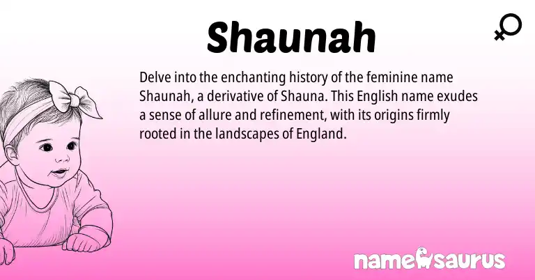 Infographic about Shaunah name meaning, Shaunah is a name from English, England origin(s).