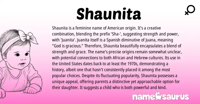Infographic about Shaunita name meaning, Shaunita is a name from Spanish, American origin(s).