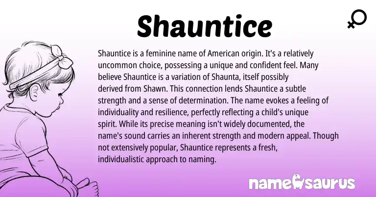 Infographic about Shauntice name meaning, Shauntice is a name from American origin(s).