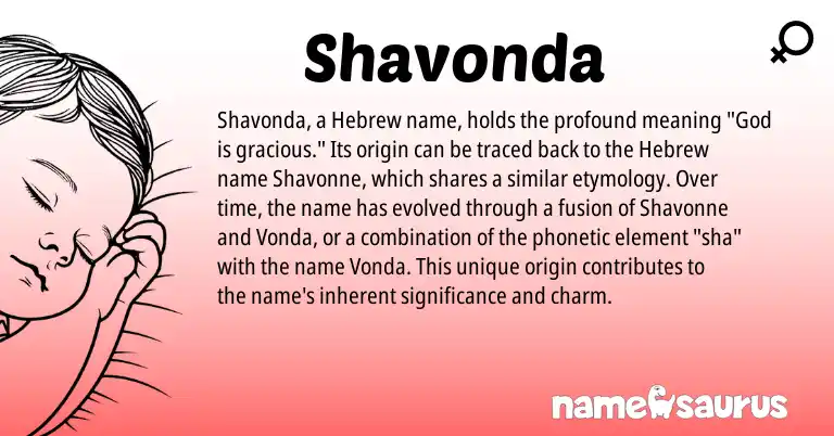 Infographic about Shavonda name meaning, Shavonda is a name from Hebrew origin(s).