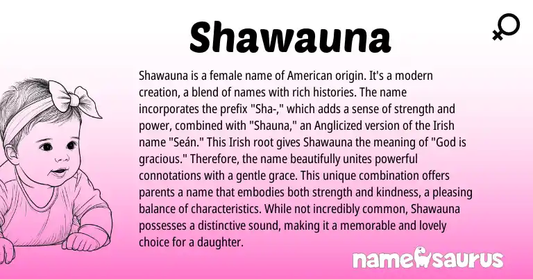 Infographic about Shawauna name meaning, Shawauna is a name from Irish, American origin(s).