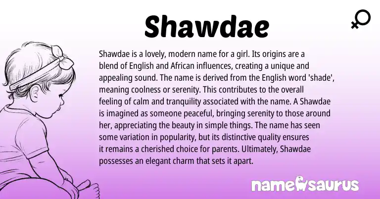 Infographic about Shawdae name meaning, Shawdae is a name from African, English origin(s).