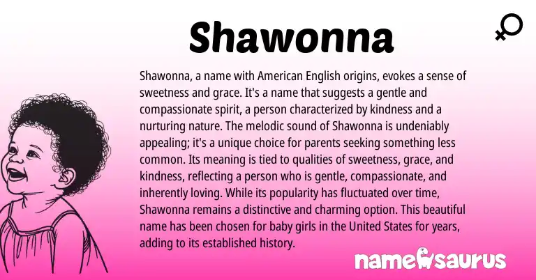 Infographic about Shawonna name meaning, Shawonna is a name from English origin(s).