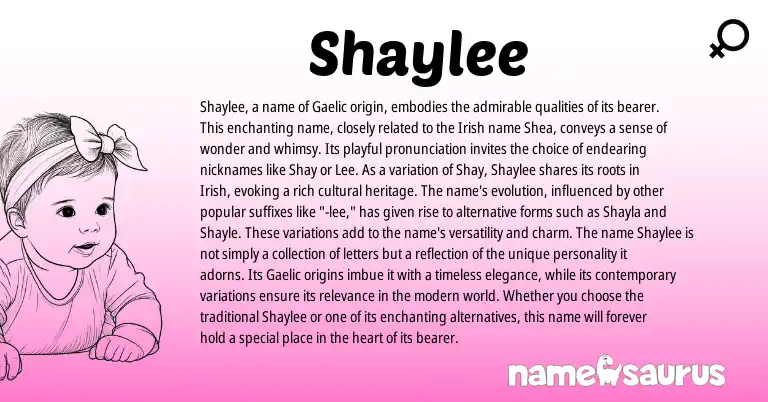 Infographic about Shaylee name meaning, Shaylee is a name from Irish, Gaelic origin(s).