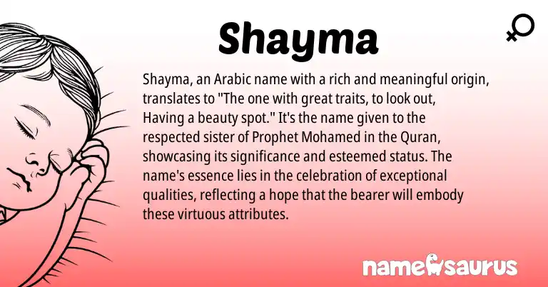 Infographic about Shayma name meaning, Shayma is a name from Arabic origin(s).