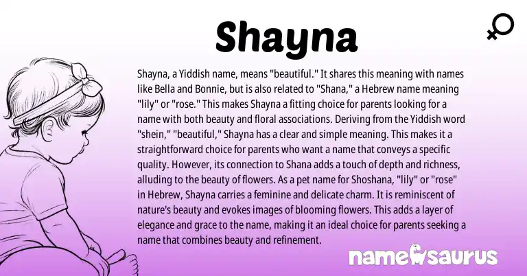 Infographic about Shayna name meaning, Shayna is a name from Yiddish, Hebrew origin(s).