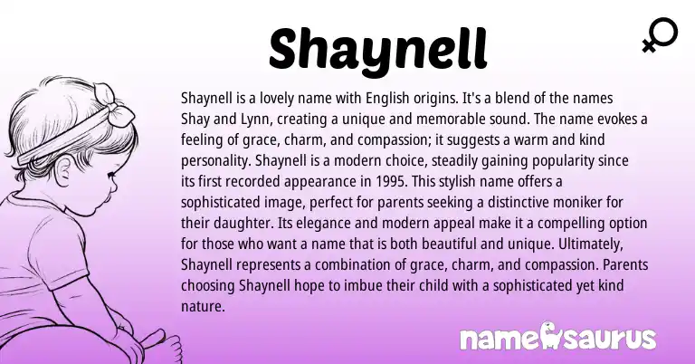 Infographic about Shaynell name meaning, Shaynell is a name from English origin(s).