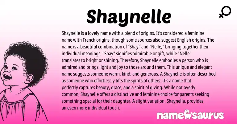 Infographic about Shaynelle name meaning, Shaynelle is a name from French origin(s).