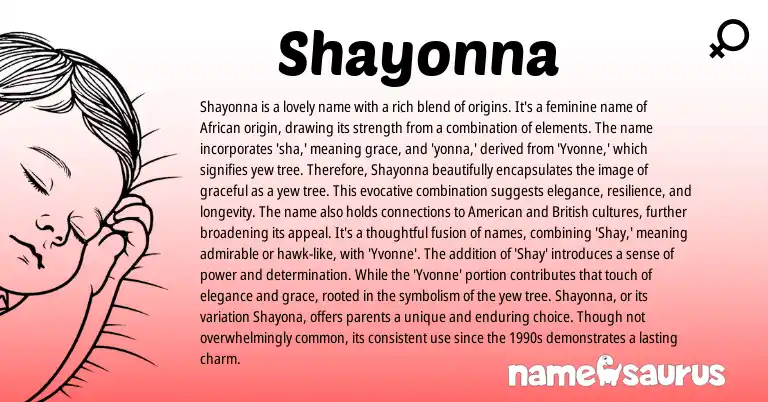 Infographic about Shayonna name meaning, Shayonna is a name from African, American origin(s).