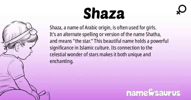 Infographic about Shaza name meaning, Shaza is a name from Arabic origin(s).