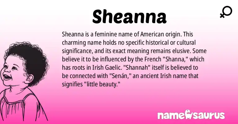Infographic about Sheanna name meaning, Sheanna is a name from American origin(s).