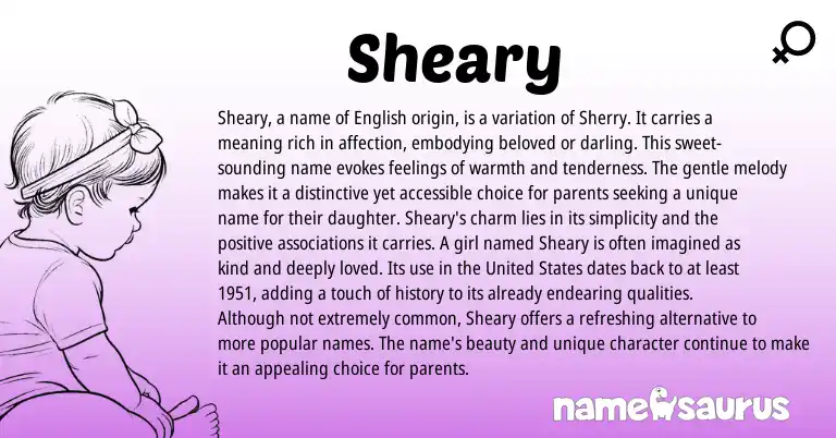 Infographic about Sheary name meaning, Sheary is a name from English origin(s).