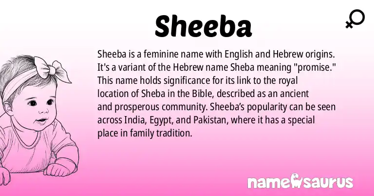 Infographic about Sheeba name meaning, Sheeba is a name from English, Hebrew origin(s).