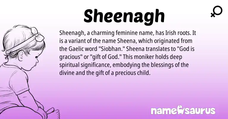 Infographic about Sheenagh name meaning, Sheenagh is a name from Irish, Gaelic origin(s).