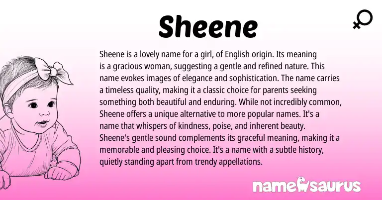 Infographic about Sheene name meaning, Sheene is a name from English origin(s).