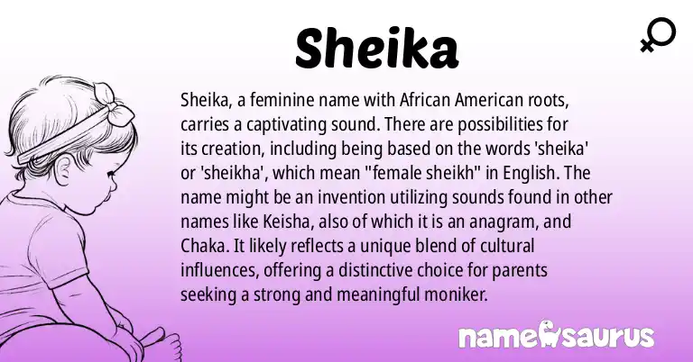 Infographic about Sheika name meaning, Sheika is a name from African American origin(s).