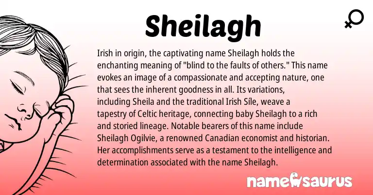 Infographic about Sheilagh name meaning, Sheilagh is a name from Irish, Canadian, Celtic origin(s).