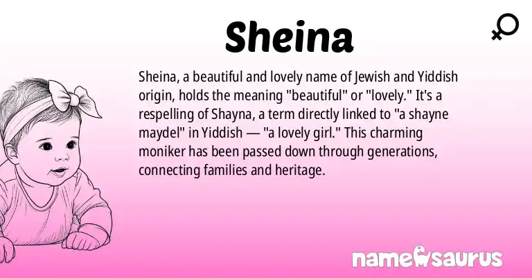Infographic about Sheina name meaning, Sheina is a name from Jewish, Yiddish origin(s).