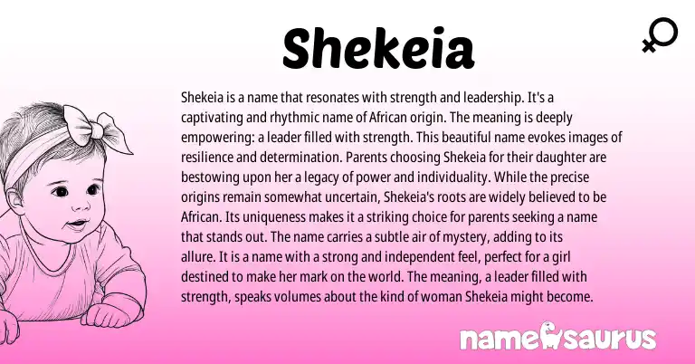 Infographic about Shekeia name meaning, Shekeia is a name from African origin(s).