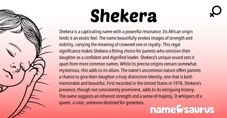 Infographic about Shekera name meaning, Shekera is a name from African origin(s).
