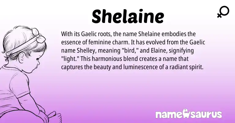 Infographic about Shelaine name meaning, Shelaine is a name from Gaelic origin(s).