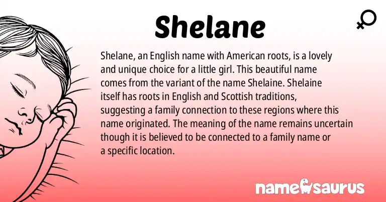 Infographic about Shelane name meaning, Shelane is a name from English (American) origin(s).