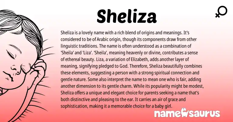 Infographic about Sheliza name meaning, Sheliza is a name from Arabic origin(s).