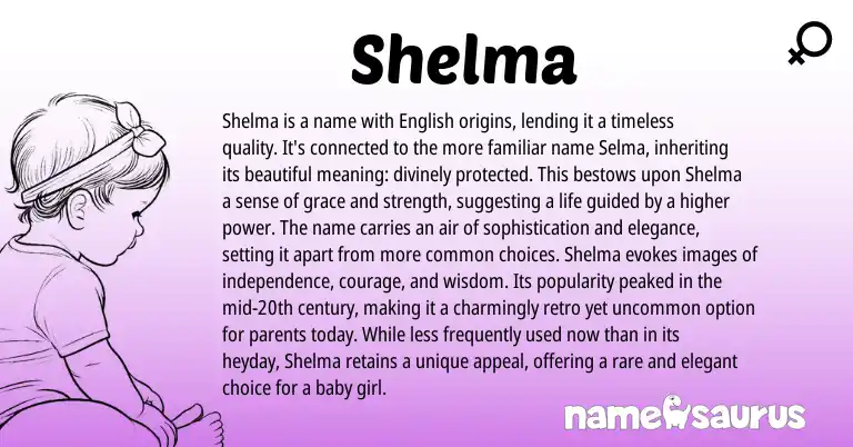 Infographic about Shelma name meaning, Shelma is a name from English origin(s).