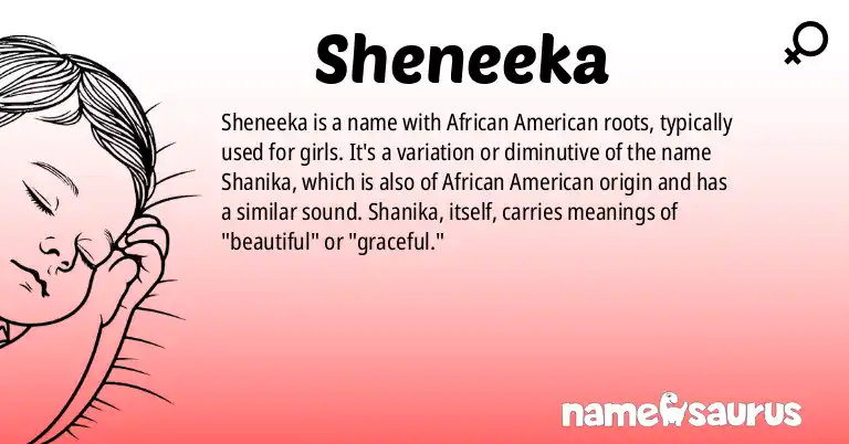 Infographic about Sheneeka name meaning, Sheneeka is a name from African American origin(s).